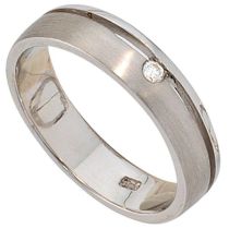 Damen Ring aus 925 Sterling Silber rhodiniert matt, 1 Diamant Brillant