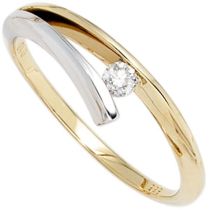 Damen Ring, 585 Gelbgold Weißgold Diamant Brillant 0,10ct.