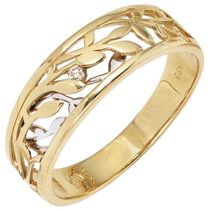 Damen Ring 585 Gelbgold Weißgold, Diamant Brillant 0,02ct.
