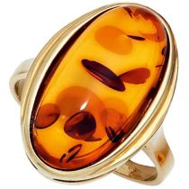 Damen Ring 375 Gold Gelbgold 1 Bernstein-Cabochon, orange