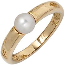 Damen Ring 585 Gelbgold 1 Perle, Perlenring