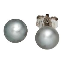 Ohrstecker 925 Sterling Silber 2 Süßwasserperlen Perlen grau