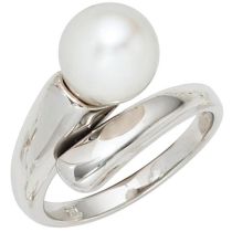Damen Ring aus 925 Sterling Silber rhodiniert 1 Perle Perlenring