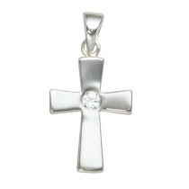 Anhänger Kreuz 925 Sterling Silber rhodiniert 1 Zirkonia