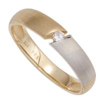 Damen Ring 585 Gold Gelbgold bicolor matt 1 Diamant Brillant 0,05ct.