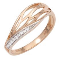 Damen Ring 585 Gold Rotgold 8 Diamanten, Rotgoldring