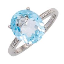 Damen Ring 585 Weißgold 1 Blautopas, blau 8 Diamanten