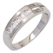 Damen Ring 925 Sterling Silber rhodiniert mattiert 5 Zirkonia