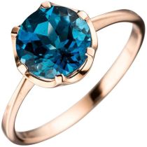 Damen Ring 585 Rotgold, 1 Blautopas blau London blue
