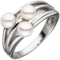 Damen Ring 925 Sterling Silber rhodiniert 3 Süsswasser Perlen