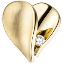 Anhänger Herz 585 Gelbgold teilmatt 1 Diamant Brillant Herz Anhänger