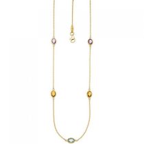 Collier Halskette Kette 585 Gelbgold 2 Amethyste 2 Citrine 1 Blautopas