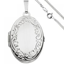 Medaillon oval zum ffnen für 4 Fotos 925 Silber mit Kette 50 cm