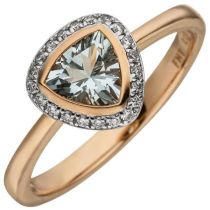 Damen Ring 585 Rotgold 21 Diamanten 1 Aquamarin hellblau