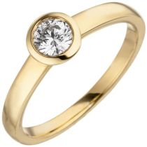 Damen Ring 585 Gelbgold, 1 Diamant Brillant 0,15 ct. Diamantring Solitär