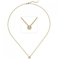 Collier Kette mit Anhänger 585 Gelbgold 1 Diamant Brillant 0,15 ct. 45 cm