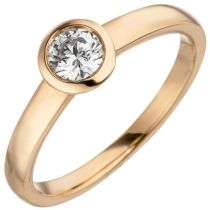 Damen Ring 585 Rotgold, 1 Diamant Brillant 0,15 ct. Diamantring, Solitär
