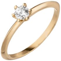 Damen Ring 585 Rotgold 1 Diamant Brillant 0,25 ct. Diamantring, Solitär
