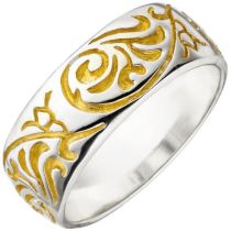 Damen Ring 925 Sterling Silber bicolor