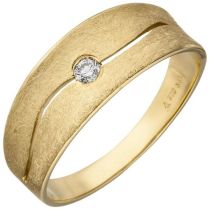 Damen Ring 585 Gold Gelbgold eismatt, 1 Diamant Brillant 0,06ct.