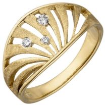 Damen Ring aus 585 Gold Gelbgold eismatt 3 Diamanten
