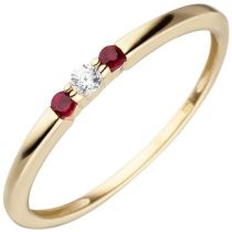 Damen Ring schmal 333 Gelbgold 2 Rubine 1 Zirkonia