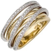 Damen Ring breit 925 Gelbgold Weißgold bicolor 78 Diamanten