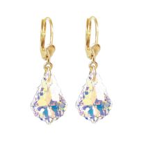 Vergoldete Ohrringe mit Kristall Barock Tropfen Crystal Aurora Boreale