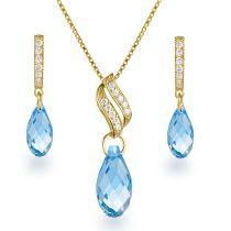 Schmuckset 925 Silber vergoldet mit Briolett Kristallen von Swarovski® in aquamarin-blau
