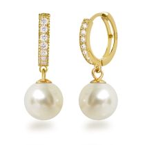 Silber vergoldete Perlen Ohrringe Creolen mit Perle 10mm