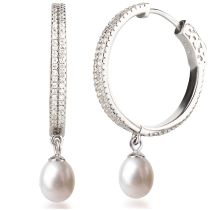 Große Creolen mit echten Perlen 925 Silber Rhodium