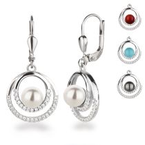 Ohrhänger rund Kringel mit Perle 925 Silber Rhodium Farbwahl