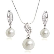 Schmuckset Perlen Anhänger mit Halskette und Creolen Ohrringe mit Zirkonia, 925 Silber rhodiniert