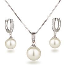 Schmuckset Halskette Ohrringe mit Perlen 925 Silber Rhodium