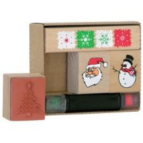 Weihnachten 4-teilig Motivstempel aus Holz inkl. Stempelkissen