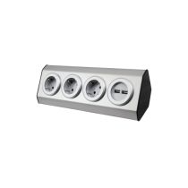 Steckdosenblock McPower "Premium" Aufbau, Edelstahl, 3-fach Schutzkontakt + USB