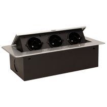 Tisch-Einbausteckdose, 3fach, silber-schwarz, 2500W