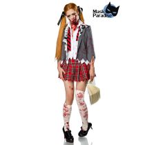 Zombiekostüm: Zombie Schoolgirl grau/rot/weiß Größe XL
