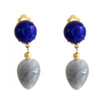 Gemshine - Damen - Ohrringe - Ohrclips - Vergoldet - Aquamarin - Lapis Lazuli - Blau - TROPFEN - 4 cm