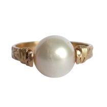 Gemshine - Damen - Ring - Spannring - Vergoldet - Zuchtperle - Weiß - 8mm, Ringgröße:56 (17.8)