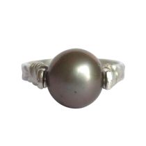 Gemshine - Damen - Ring - Spannring - 925 Silber - Zuchtperle - Tahiti - Grau - 8mm, Ringgröße:56 (17.8)