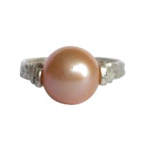 Gemshine - Damen - Ring - Spannring - 925 Silber - Zuchtperle - Lachs - Rose - 8mm, Ringgröße:53 (16.9)