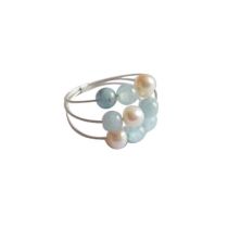 Gemshine - Damen - Ring - Vergoldet - Aquamarin - Perlen - Blau - Weiß, Ringgröße:61 (19.4)
