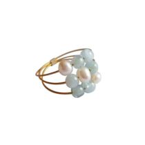 Gemshine - Damen - Ring - Vergoldet - Aquamarin - Perlen - Blau - Weiß, Ringgröße:60 (19.1)