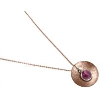 Gemshine - Damen - Halskette - Anhänger - 925 Silber - Rose Vergoldet - Schale - Geometrisch - Design - Rubin 