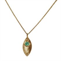 Gemshine - Damen - Halskette - Anhänger - 925 Silber - Vergoldet - Marquise - Minimalistisch - Design - Smarag