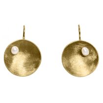 Gemshine - Damen - Ohrringe - Ohrhänger - 925 Silber - Vergoldet - Schale - Geometrisch - Design - Perle - Wei