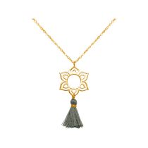Gemshine - Damen - Halskette - Anhänger - 925 Silber - Vergoldet - Lotus Blume - Mandala - Quaste - Grau - YOG