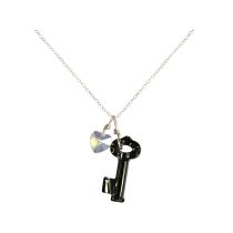 Gemshine - Damen - Halskette - Anhänger - 925 Silber - Schlüssel - Herz - Schwarz - Weiß - MADE WITH SWAROVSKI