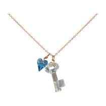 Gemshine - Damen - Halskette - Anhänger - Rose Vergoldet - Schlüssel - Herz - Blau - MADE WITH SWAROVSKI ELEME